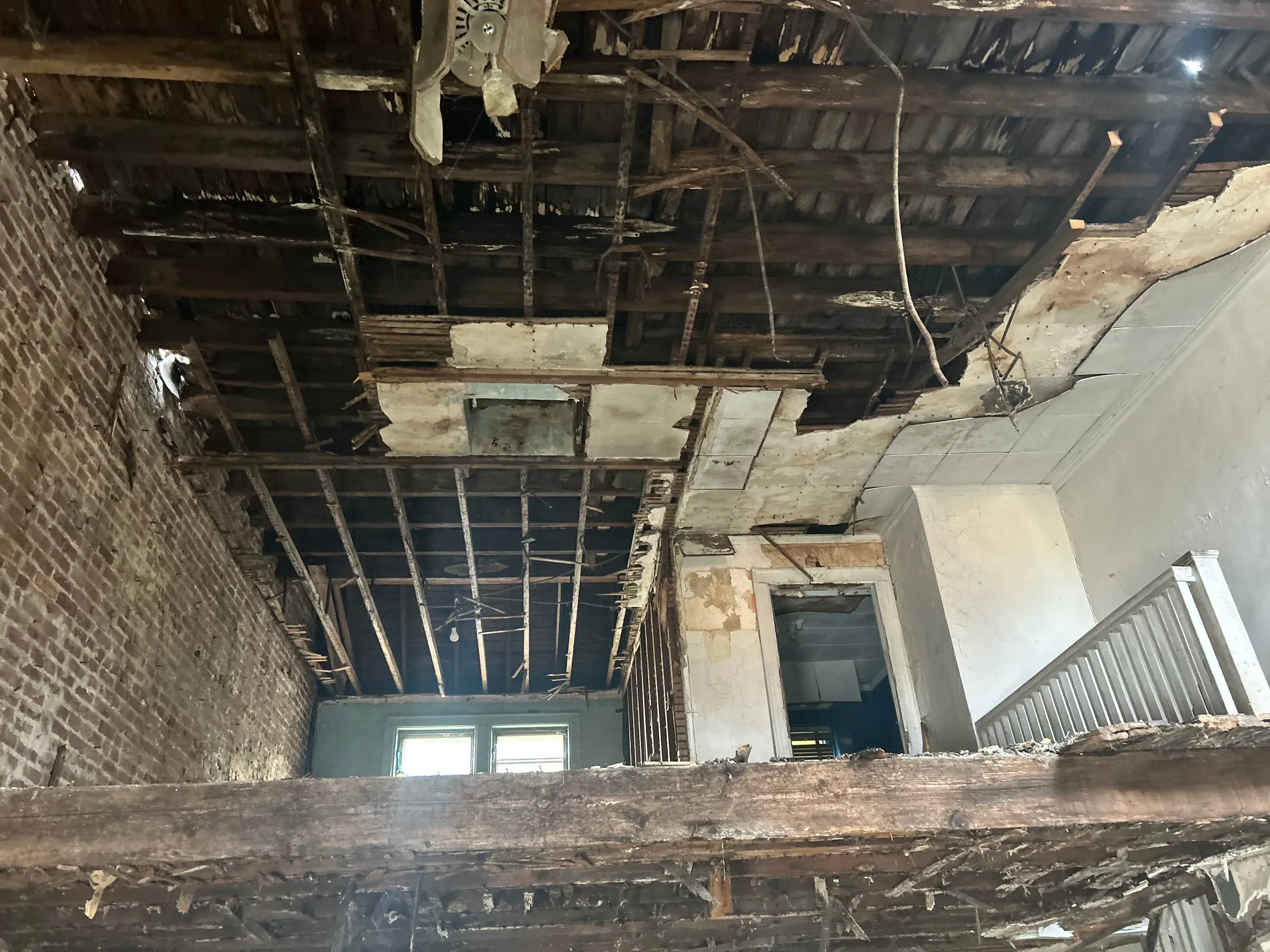 Looking up at the floor structure once the ceilings had come out.